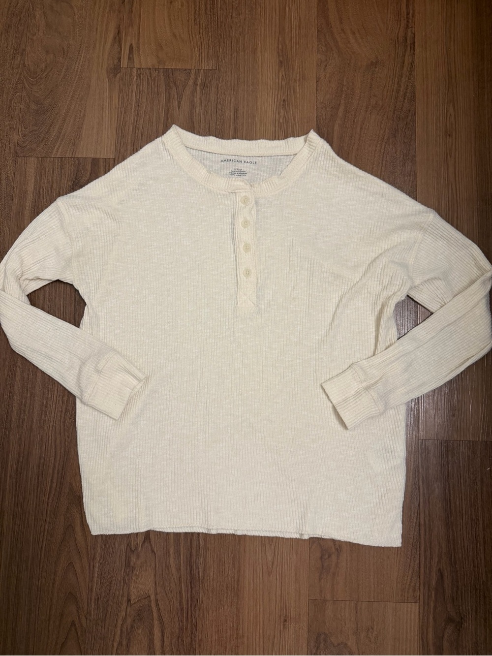 American Eagle Cream Henley Long Sleeve Top